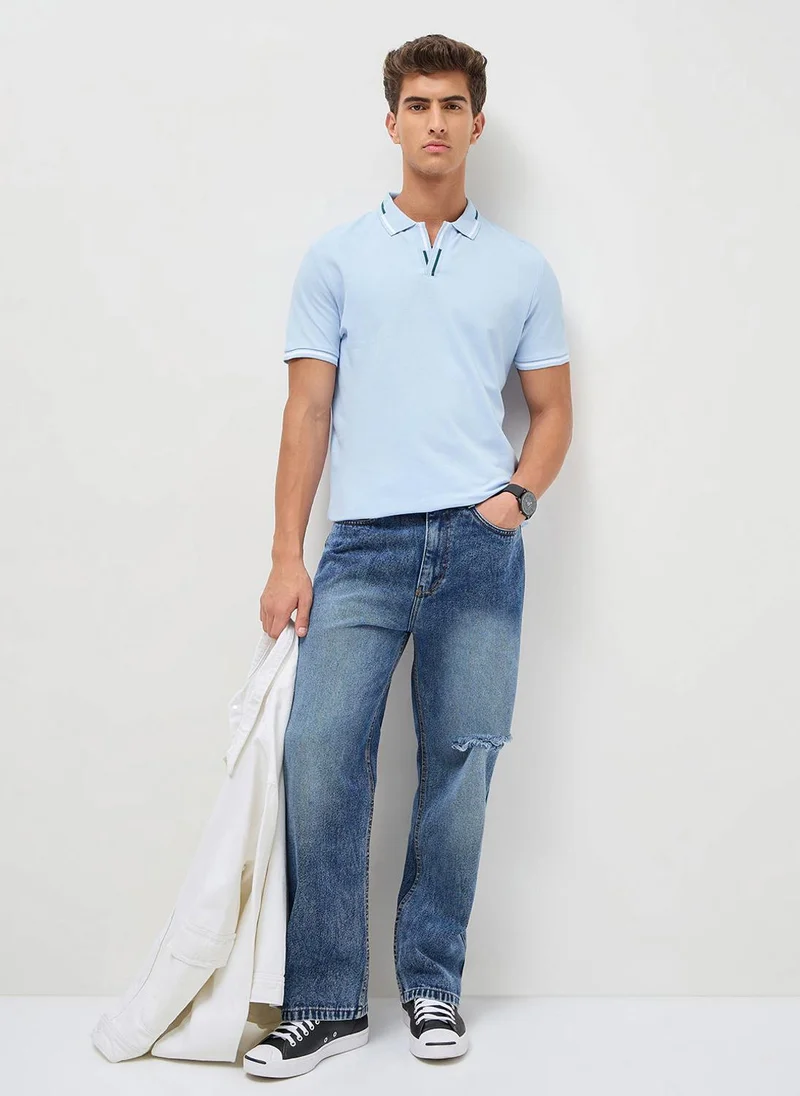 Urbano Fashion  Urbano Fashion Men's Light Sky Blue Solid Regular Fit Half Sleeve Cotton Polo T-Shirt for Men | Best Price UAE